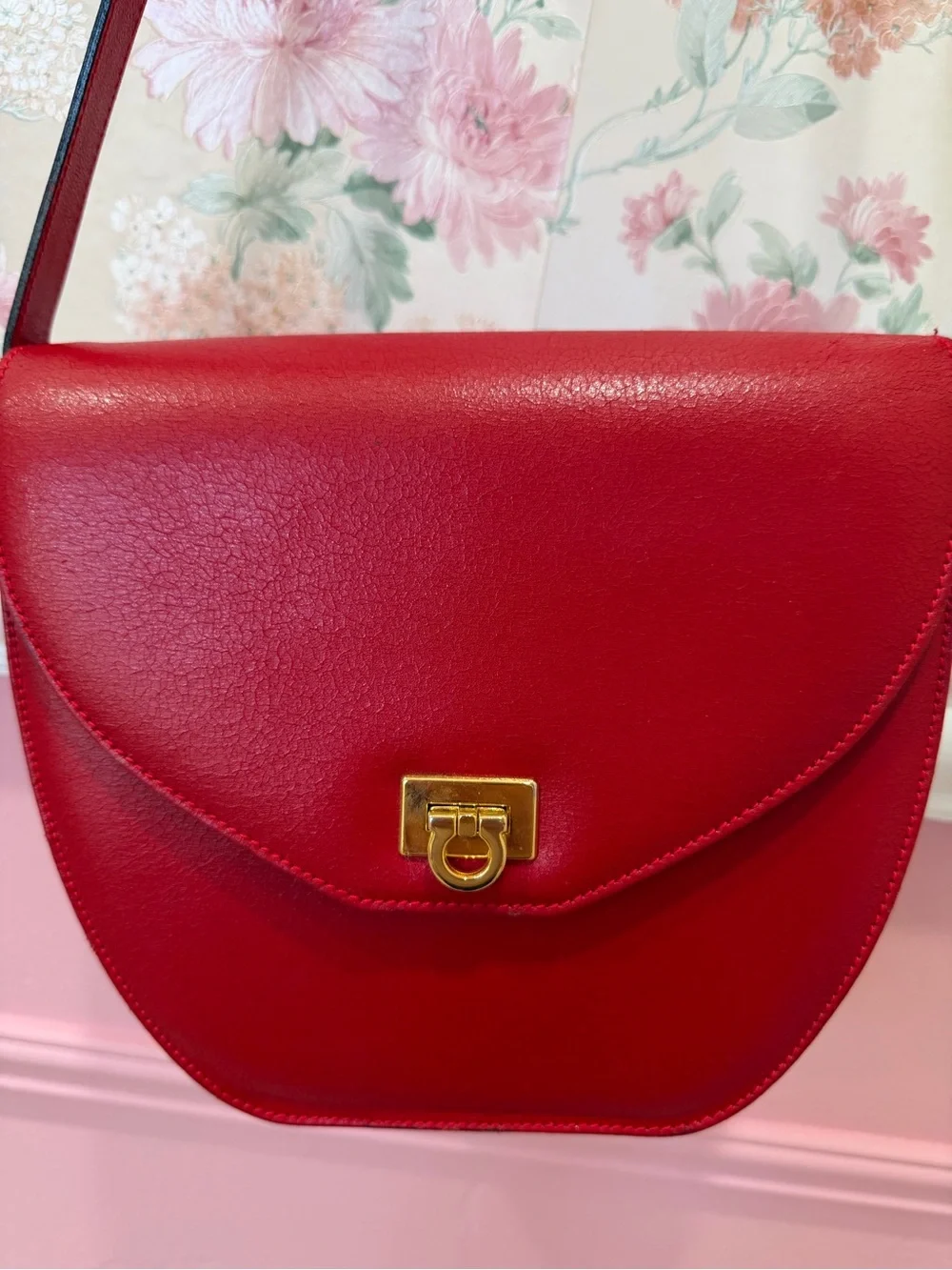 American Vintage Red Leather Crossbody with Gold Hardware